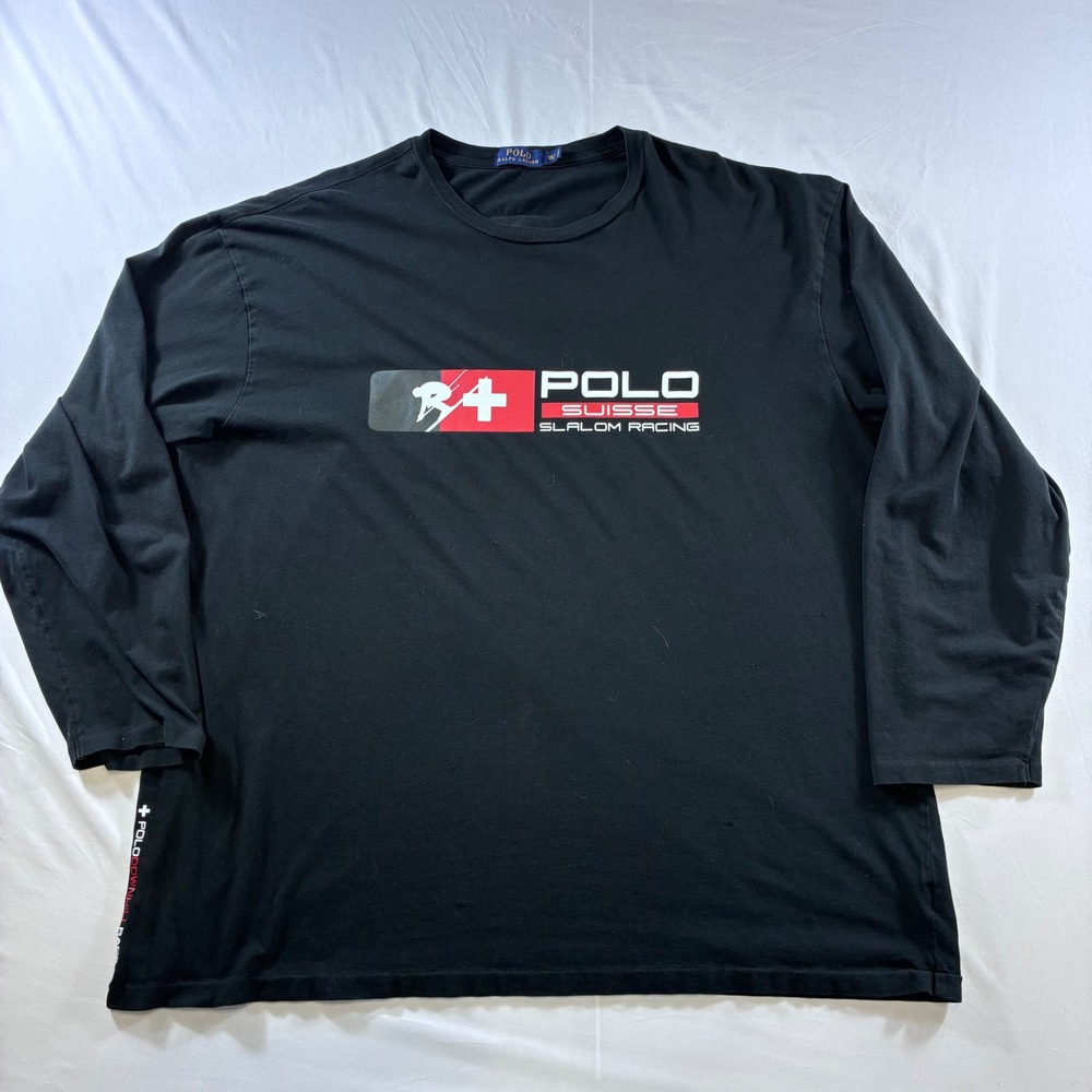 Polo Ralph Lauren Suisse Slalom Racing Shirt Mens 2XLT Black Long Sleeve Cotton